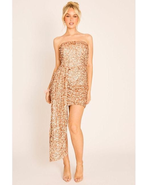 Rebellious Fashion Metallic Sequin Bandeau Drape Mini Dress