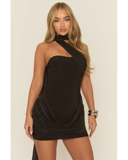 Rebellious Fashion Black Scarf Drape Mini Dress