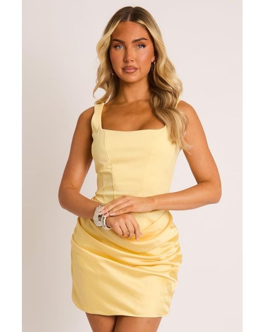 Rebellious Fashion Yellow Square Neck Corset Draped Mini Dress