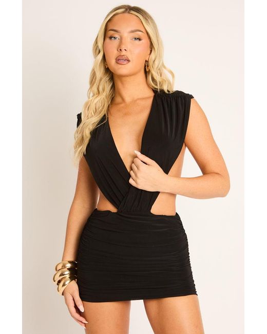 Rebellious Fashion Black Wrap Front Draped Backless Mini Dress