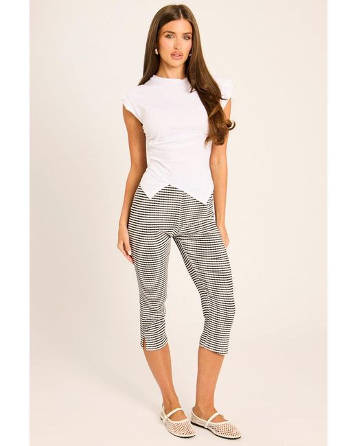 Rebellious Fashion Natural Gingham Print Split Hem Capri Pants