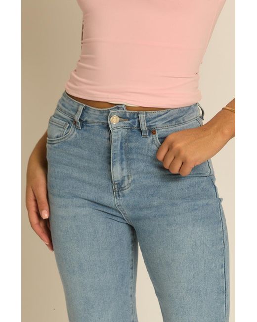 Rebellious Fashion Blue Mid Stretch Hotfix Pocket Detail Jeans