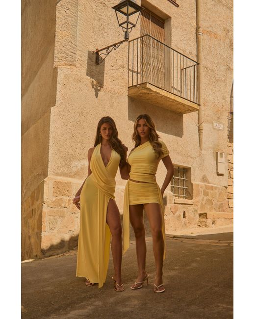 Rebellious Fashion Natural Split Hem Drape Maxi Dress