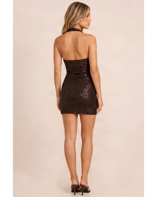 Rebellious Fashion Black Sequin Halterneck Mini Dress