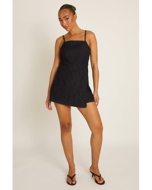 Rebellious Fashion Black Denim Skort Playsuit