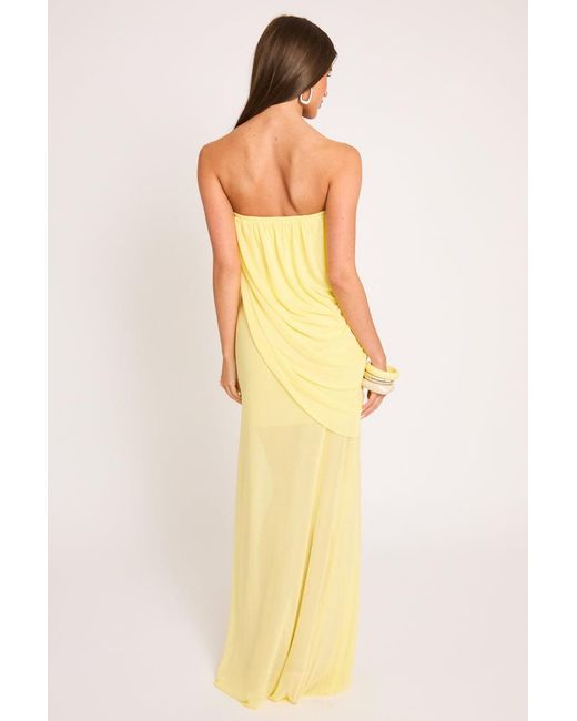 Rebellious Fashion Yellow Bandeau Mesh Overlay Maxi Dress