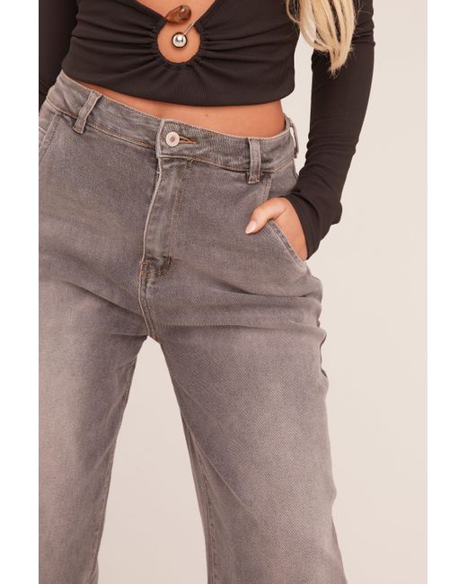 Rebellious Fashion Natural Charcoal High Waist Stretch Mom Jeans