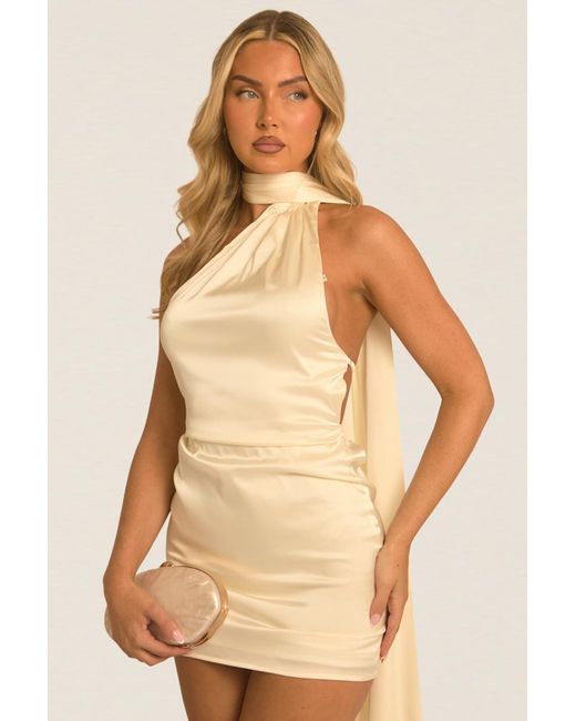 Rebellious Fashion Natural Satin Scarf Mini Dress
