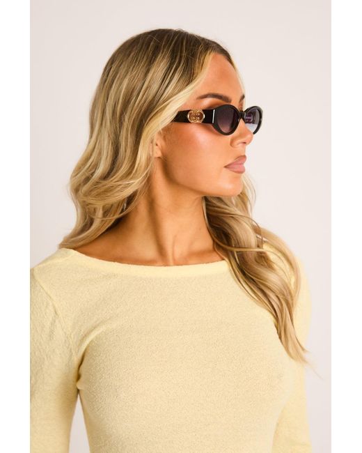 Rebellious Fashion Brown Logo Detail Oval Sunglasses