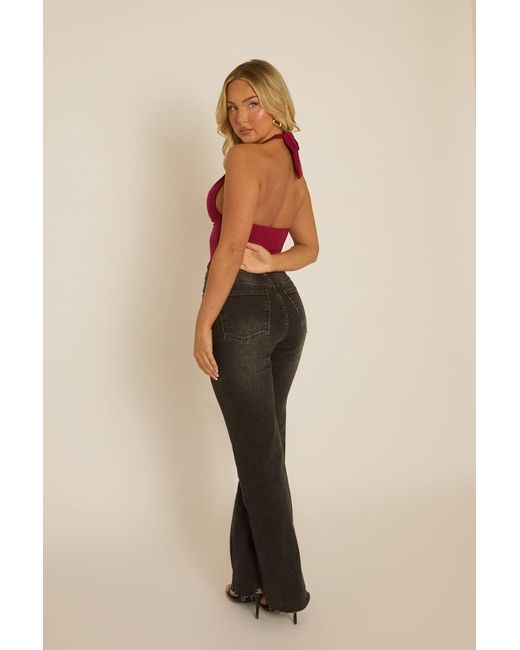 Rebellious Fashion Red Wine Slinky Plunge Halter Top