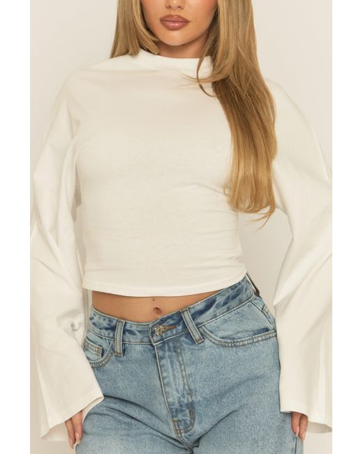 Rebellious Fashion Blue Cinched Waist Long Sleeve Top