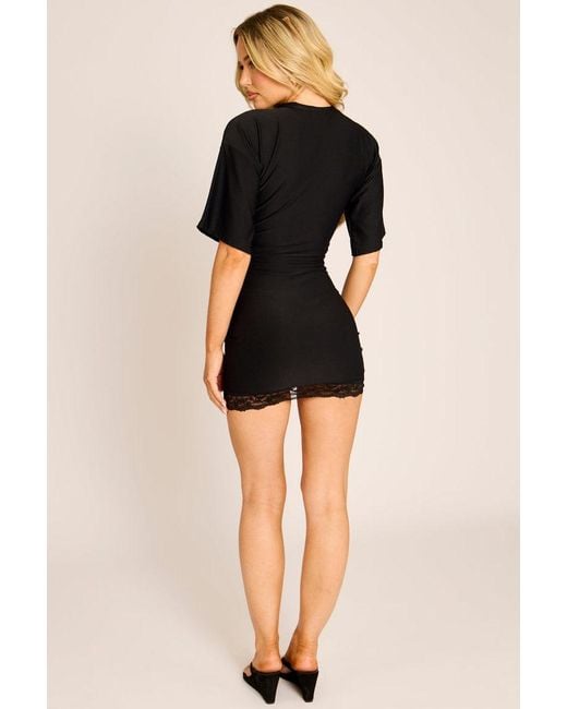 Rebellious Fashion Black Lace Trim T-Shirt Dress