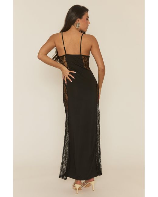 Rebellious Fashion Black Lace Cut Out Maxi Dress