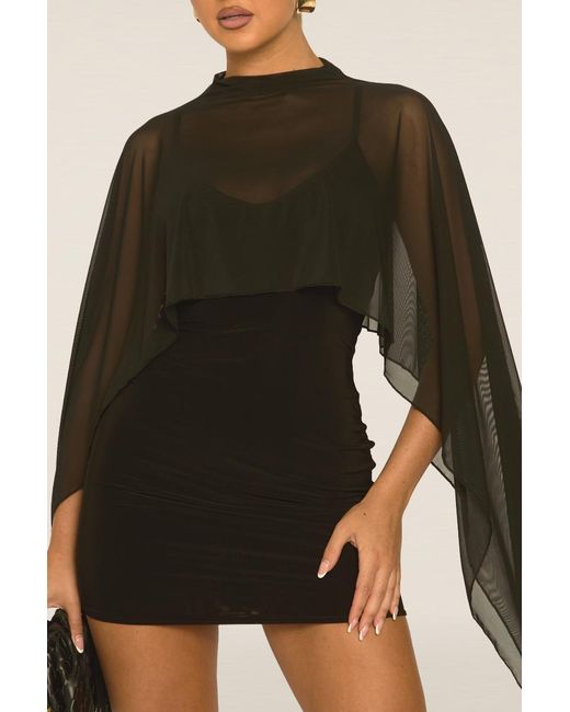 Rebellious Fashion Black Cape Detail Mini Dress
