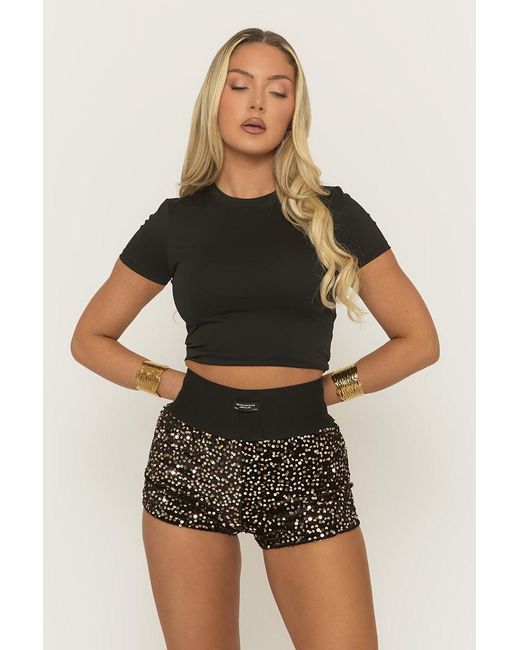 Rebellious Fashion Brown Velvet Sequin Hot Pants
