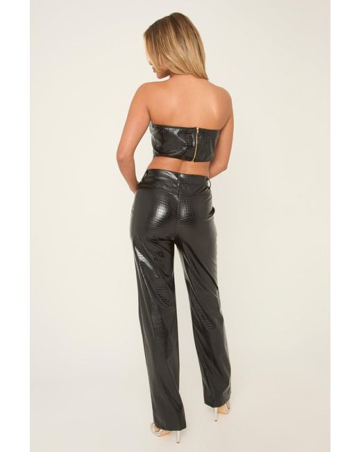 Rebellious Fashion Black Faux Leather Corset And Trouser Co-Ord