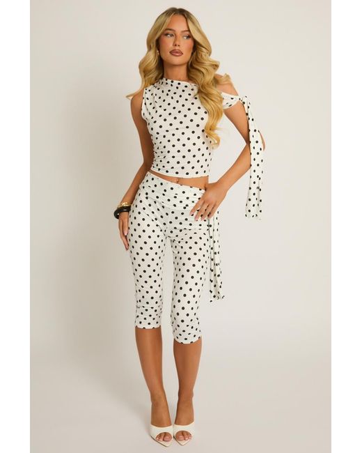 Rebellious Fashion Natural Tie Shoulder Top And Capri Pants Co-Ord Set