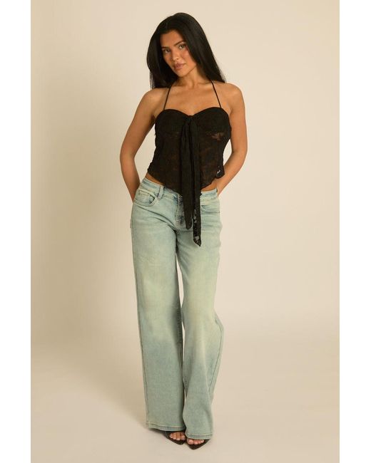 Rebellious Fashion Natural Lace Halterneck Tie Front Top