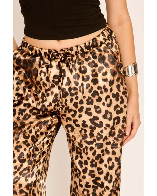 Rebellious Fashion Natural Print Satin Wide Leg Trousers
