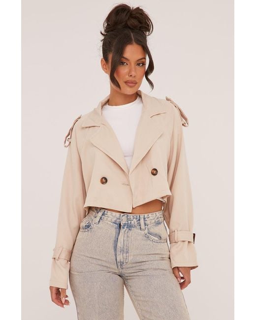 Rebellious Fashion Natural Cropped Belted Trench Coat
