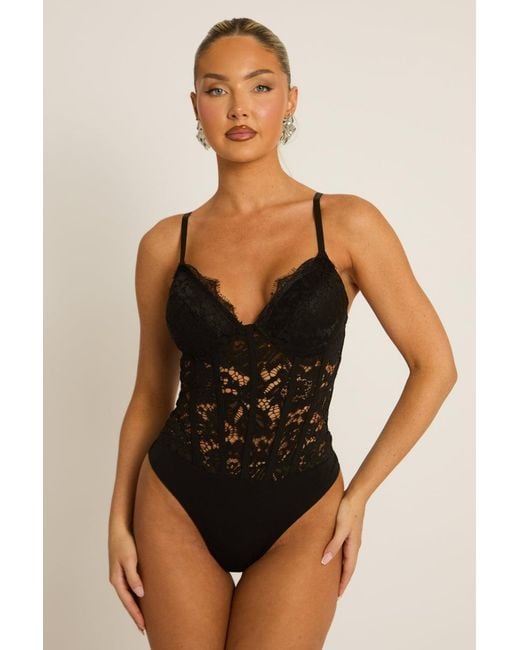 Rebellious Fashion Natural Lace Corset Detail Bodysuit