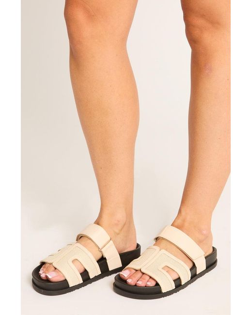 Rebellious Fashion Natural Textured Caged Slider Sandals