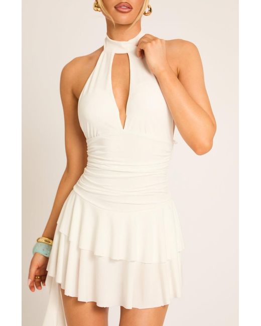 Rebellious Fashion Natural Ruched Halterneck Frill Skort Playsuit