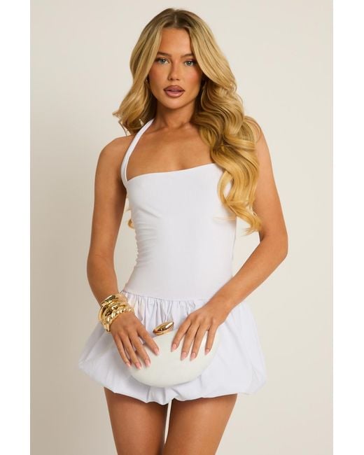 Rebellious Fashion White Halterneck Puffball Mini Dress