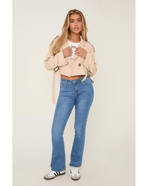Rebellious Fashion Blue Bright Stretch Mid Waist Kick Flare Denim Jeans