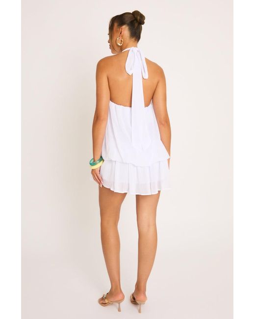 Rebellious Fashion White Halterneck Blouson Mini Dress