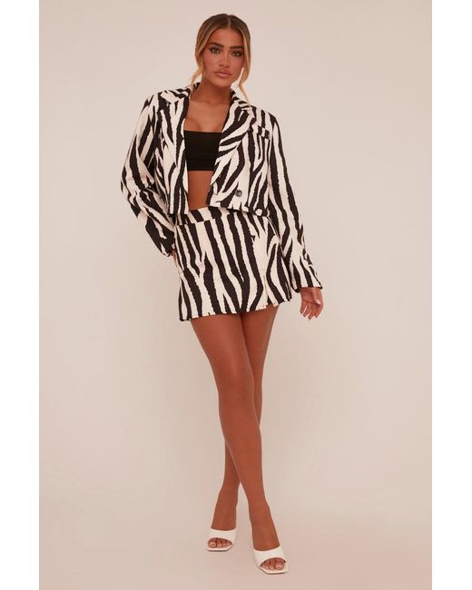 Rebellious Fashion White Zebra Print Cropped Blazer