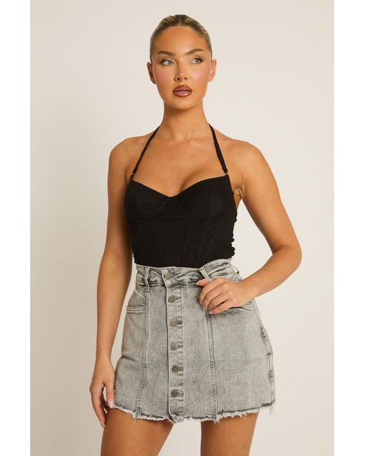 Rebellious Fashion Gray Button Front Denim Skort