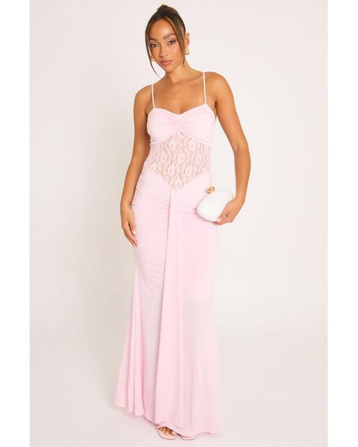 Rebellious Fashion Natural Lace Insert Gathered Maxi Dress