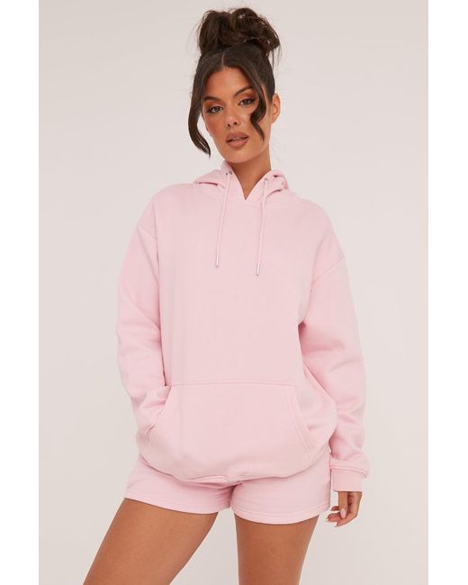 Rebellious Fashion Pink Oversized Hoodie & Shorts Loungewear Co-Ord Set