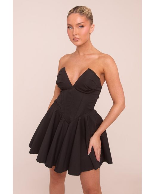 Rebellious Fashion Black Corset Detail Gathered Mini Dress