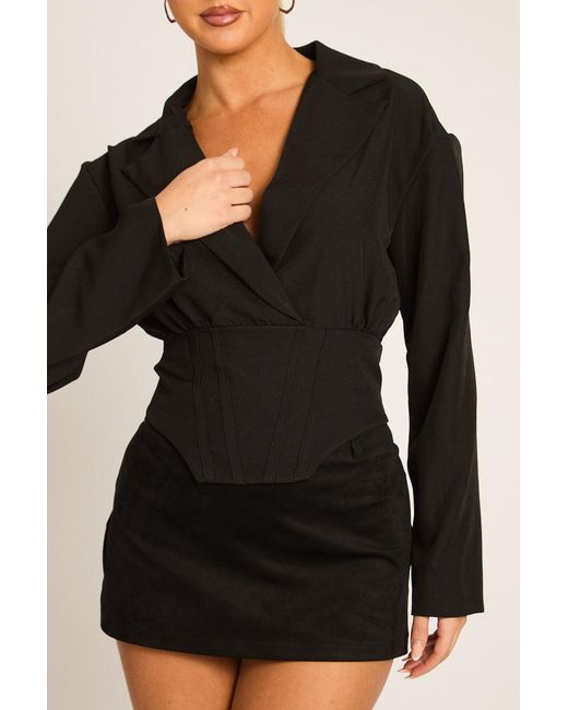 Rebellious Fashion Black Tailored Corset Detail Shirt
