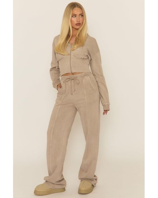 Rebellious Fashion Natural Dove Acid Wash Zip Through Corset Hoodie Loungewear Co-Ord Set