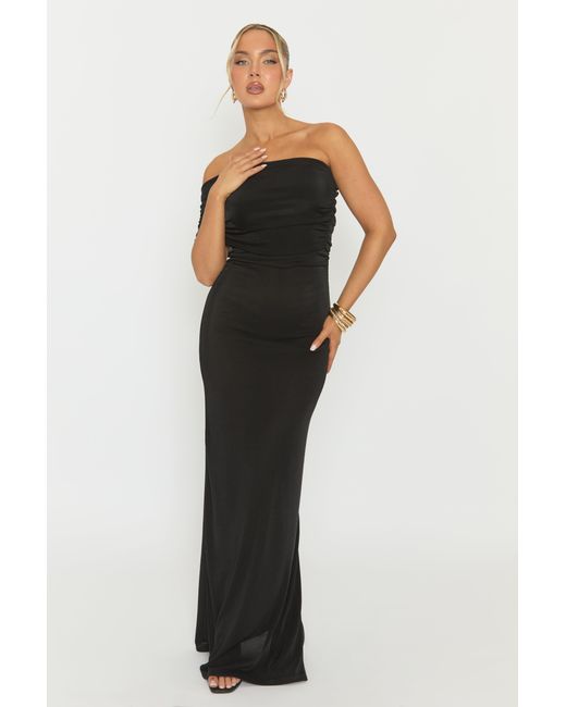 Rebellious Fashion Black One Shoulder Acetate Slinky Maxi Dress
