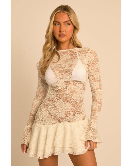 Rebellious Fashion Natural Lace Asymmetric Frill Mini Dress