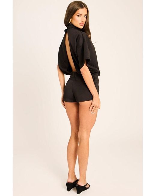 Rebellious Fashion Black Open Back Micro Playsuit