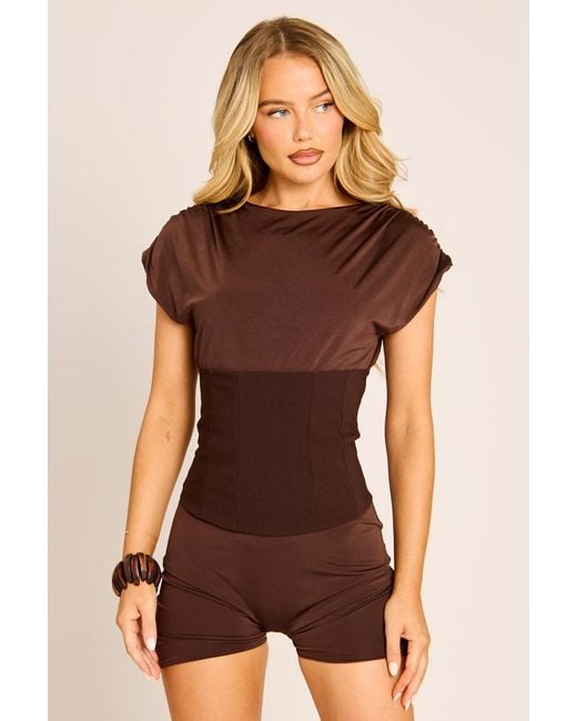 Rebellious Fashion Brown 2-In-1 Corset Playsuit