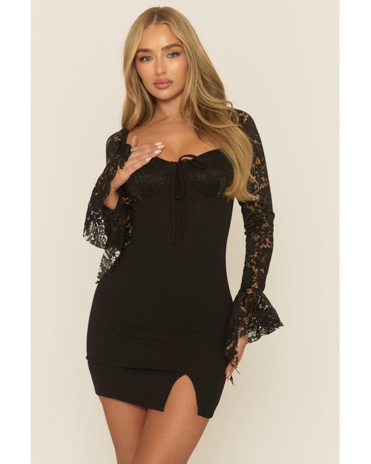 Rebellious Fashion Black Lace Long Sleeve Mini Dress