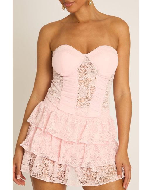 Rebellious Fashion Pink Lace Corset And Ruffle Skort Co-Ord Set