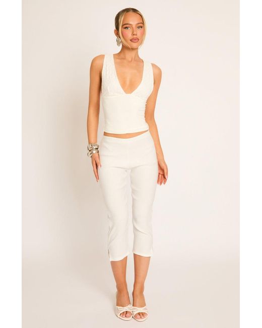 Rebellious Fashion Natural Bengaline Split Hem Capri Pants