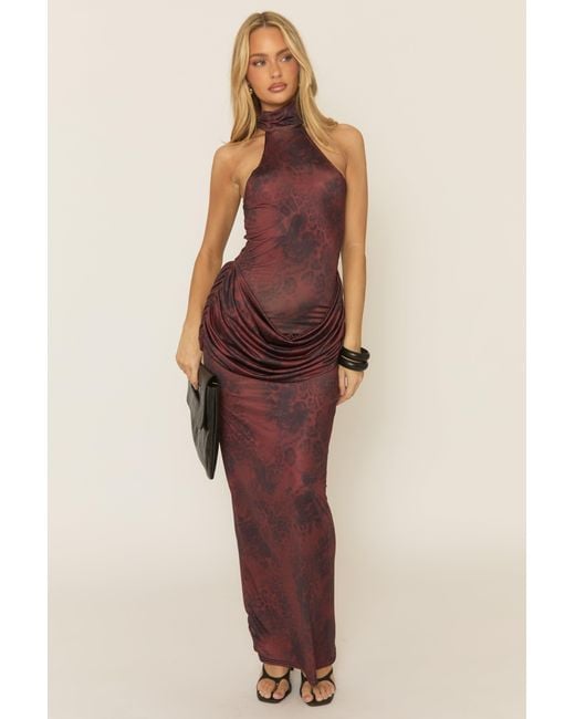 Rebellious Fashion Multicolor Printed Drape Front Maxi Dress