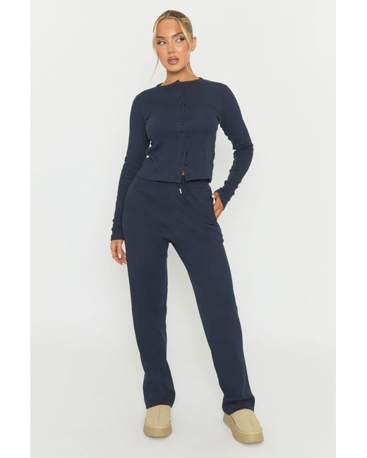 Rebellious Fashion Blue Button Front Long Sleeve Top And Trouser Loungewear Co-Ord Set