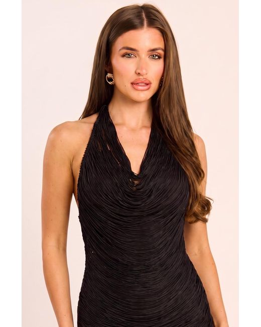 Rebellious Fashion Black Fringe Halter Mini Dress