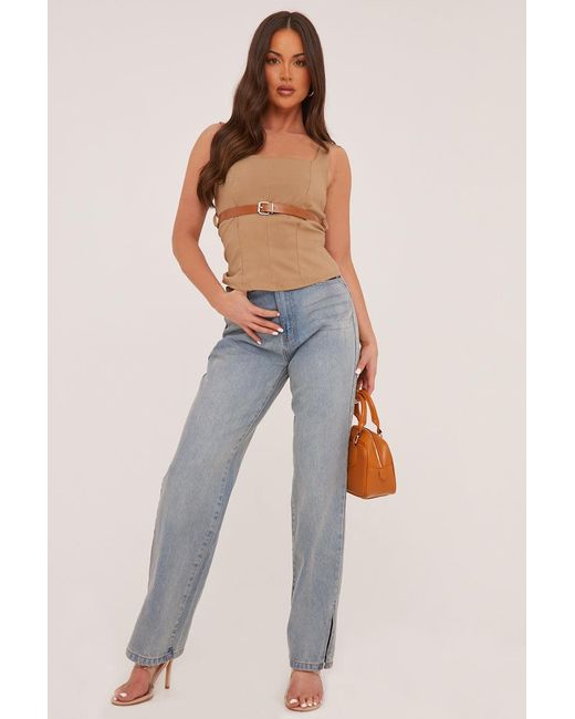 Rebellious Fashion Black Mid Wash Straight Leg Side Split Hem Jeans