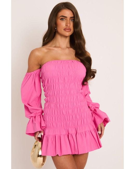 Rebellious Fashion Pink Shirred Frill Hem Mini Dress