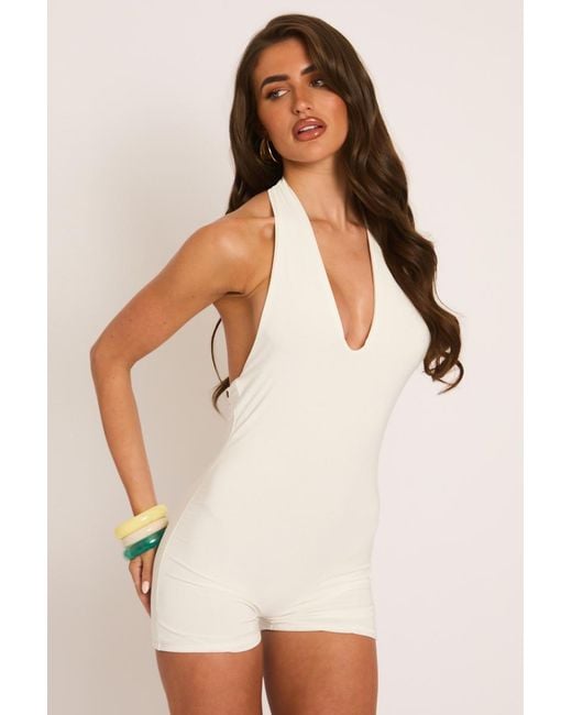 Rebellious Fashion Natural Plunge Halterneck Playsuit